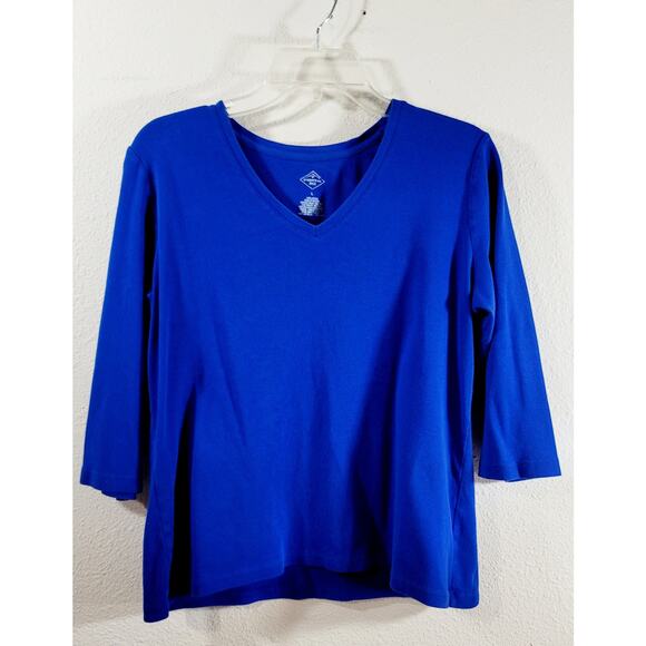 St John's Bay Blue V Neck 3/4 Sleeves Top Large Lightweight Soft Stretch - Picture 5 of 6